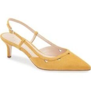 NWT Kate Spade Veyda Slingback Kitten Heel Pump Size 9 Mustard Yellow Suede